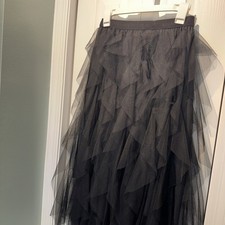 A Line Tulle Skirts Women,Elastic Waist Midi Asymmetrical Layered Party Dress