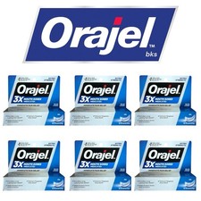 6 Orajel 3X Mouth Sores Extra Strength Oral Pain Relief Gel .42 oz Lot 2027