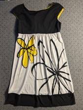B. CALM FLORAL SUMMER DRESS WOMEN'S SIZE 12 BLACK YELLOW COTTAGECORE BEACH