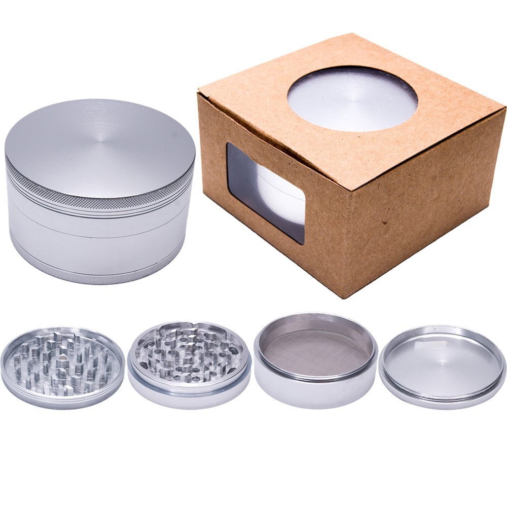 4" Aluminum Huge 4 Piece Grinder Tobacco Herb Spice Crusher w/ Gift Box Black
