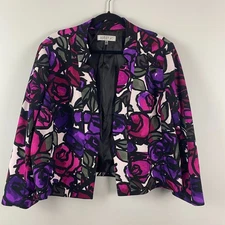 Kasper Open Front Blazer Jacket Size 18 Multicolor Floral Stretch