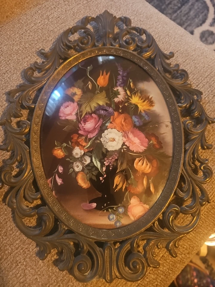 2 marcos de fotos grandes de latón ornamentado de colección ovalados florales victorianos Italia 13,5"x 10,5" Foto 4 de 4