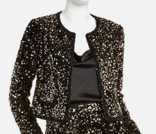 Tahari ASL Women's Black Gold Sequin Hook-And-Eye Blazer Jacket Size 10