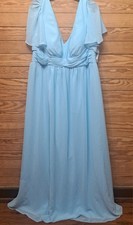 Azazie Formal Chiffon Formal Bridesmaid Chiffon Dress Light Blue Vneck Sz 20