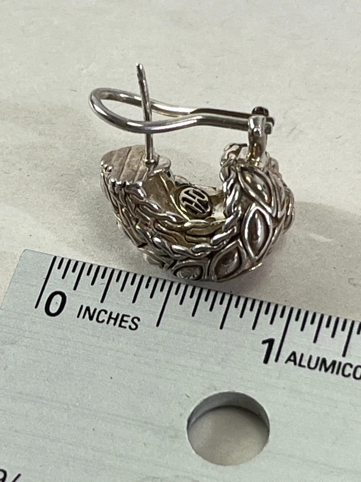 Pendientes de plata de ley 925 John Hardy de colección hoja superpuesta caridad DS15 Foto 4 de 4