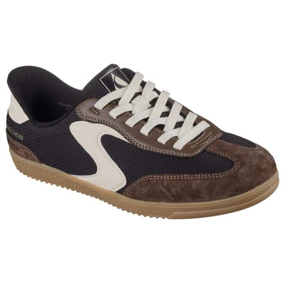 SKECHERS LADIES SHOES Skechers 185323 Hotshot Ladies Black/Brown Leather & Textile Slip On Trainers