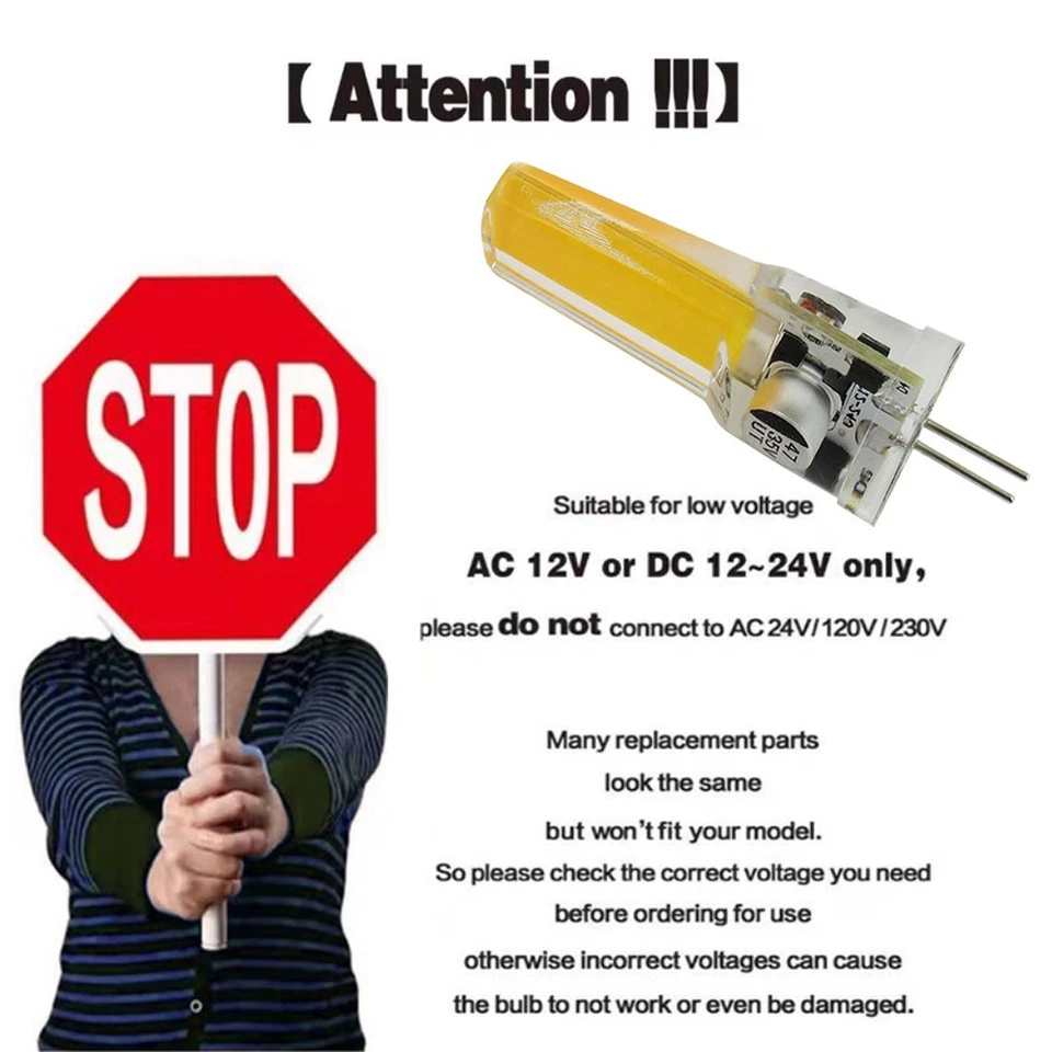 5PCS 5W COB G4 Bi-pin Led Non-dimmable bulb White Warm 12-24V Chandelier light - Image 2 of 4