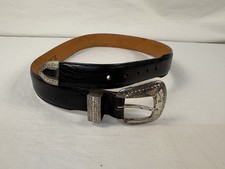 Onyx by Brighton Mens Black Leather Belt w/ Silvertone Buckle Size 28 Croc Print