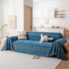 Blue Boho Couch Cover Geometric Jacquard Sofa Covers for 2 Cushion Couch Love...