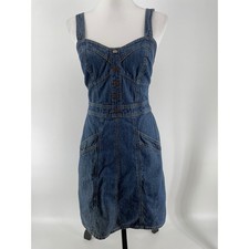 Denim Western Mini Dress Womens Small* Blue 100% Cotton Boho Festival Cottage