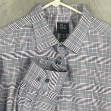 Jos A Bank Shirt Mens XXL Blue Red Plaid Tailored Fit Traveler Button Up Stretch