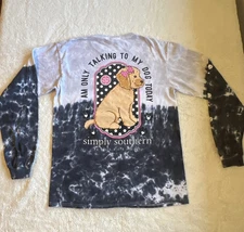 Simply Southern Tie-Dye Only Talking To My Dog Long Sleeve T-Shirt M Blue Women