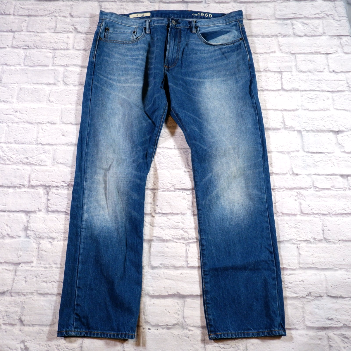 Gap 1969 Slim Straight Medium Wash Denim Mens Blue Jeans 38x30