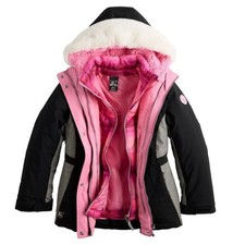 Girls All Season Jacket 6/6X Hooded 3 in 1 Black Pink Water Resistant ZeroXPosur