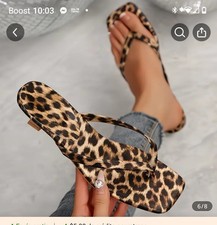 Animal Print Block Heel Slip-On Comfort Sandals Brown Black Flip Flop