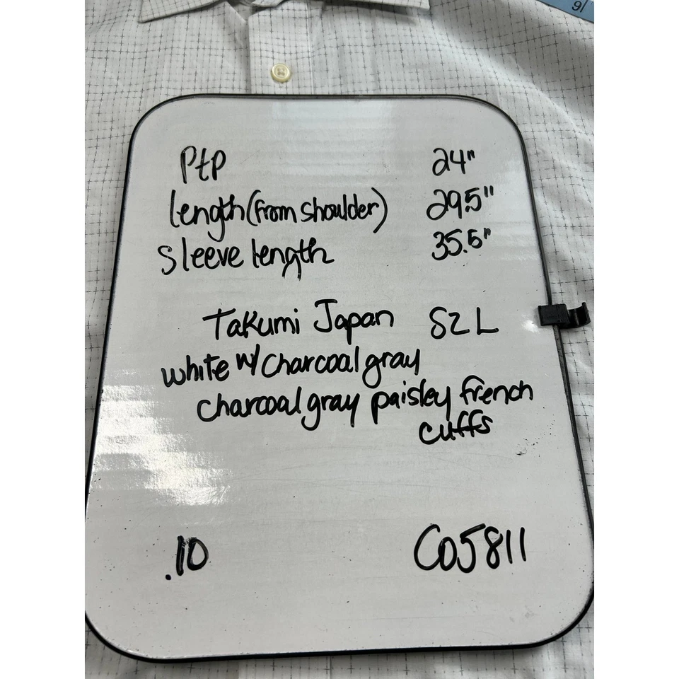 Camisa de vestir Takumi Japón a cuadros puños franceses ribete de cachemira manga larga talla L blanca Foto 4 de 4