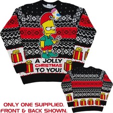 The Simpsons Bart Jumper A Jolly Xmas To You Knitted Sweater Knit Adult Small S