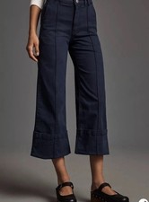 Anthropologie Pilcro Wide Leg Cuffed Pants Womens Size 29 Navy Blue NEW