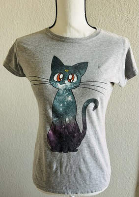#ad Sailor Moon Luna Cat Hot Topic Gray Galaxy Kitty T Shirt Graphic Tee Medium $9.99