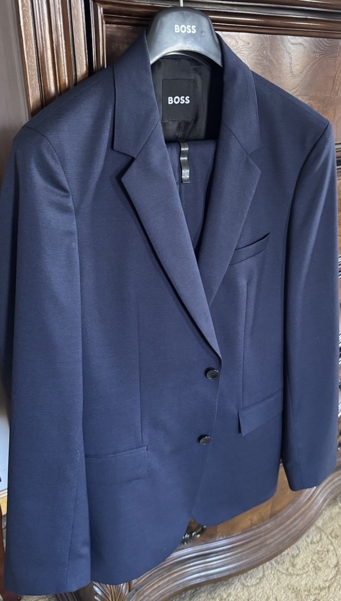 BOSS “ HOLY ALlEE 3” Dark Blue Check Wool Slim Fit Italian Fabric