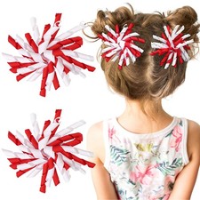 2 PCS 4 Inch Red Curly Korker Bow Hair Clip Ribbon Ponytail Barrette