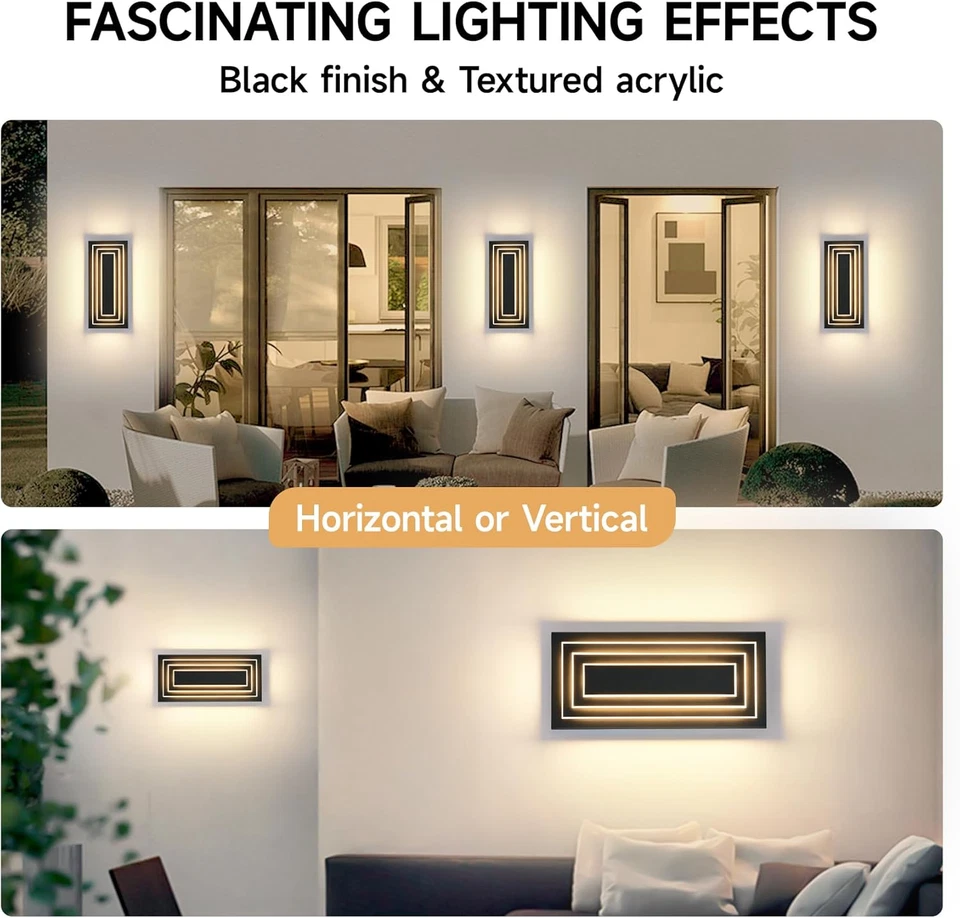 3-Tier 15.7 in Outdoor Light Fixture Black Exterior Wall Light LED Modern Wall S - Image 3 of 4