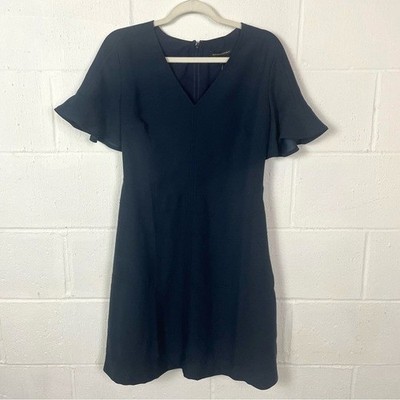 NWT Banana Republic Navy Crepe Dress Fit & Flare Flutter Sleeves Office Preppy 6