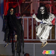 2 Packs Halloween Decorations Outdoor Hanging Swinging Skeleton Ghosts,3 Ft Ligh