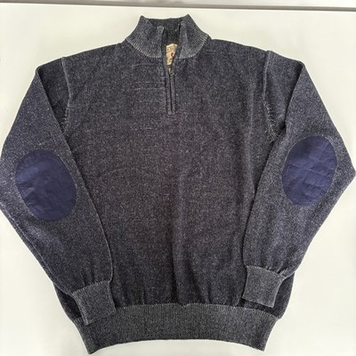 RedHead Men's Gray And Navy Elbow Patches 1/4 Zip Ribbed Pullover Sweater Size L