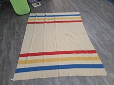 Vintage 3 Stripe wool blanket Distressed Worn Tag 85in X 70in
