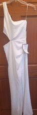Crystal Doll Juniors' One-Shoulder Long Gown, Ivory, Size 3, MSRP $79, Cut Out