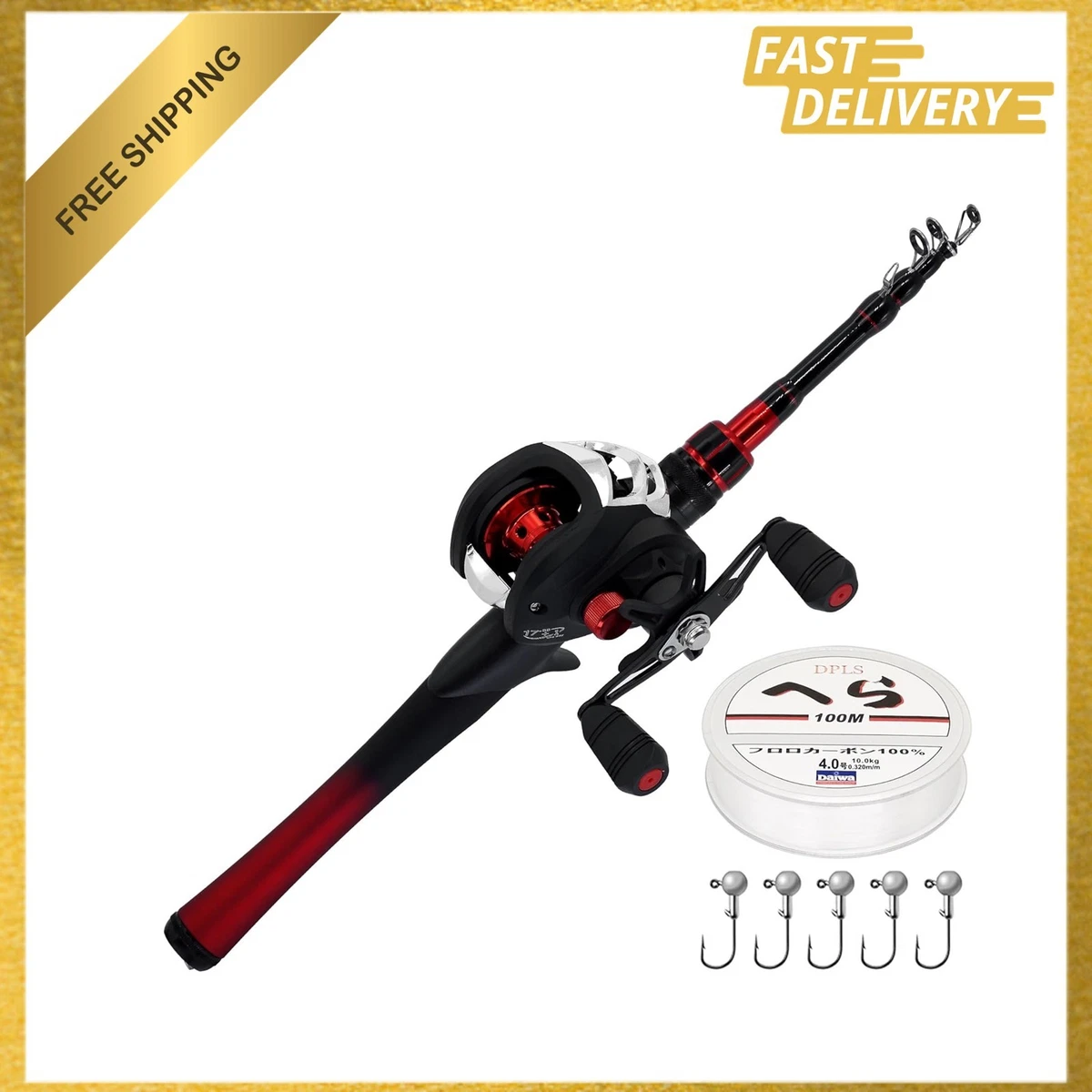 baitcaster fishing rod and reel EXBERT Fishing Rod and Reel Combo 6.8FT Telescopic Fishing Rod with Left  Hand Baitcasting Reel