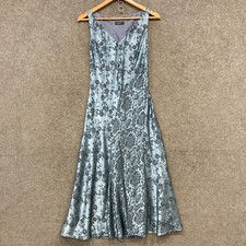 VINTAGE David Lawrence Dress Womens Size 8 Blue Floral Satin Midi V-Neck 19522