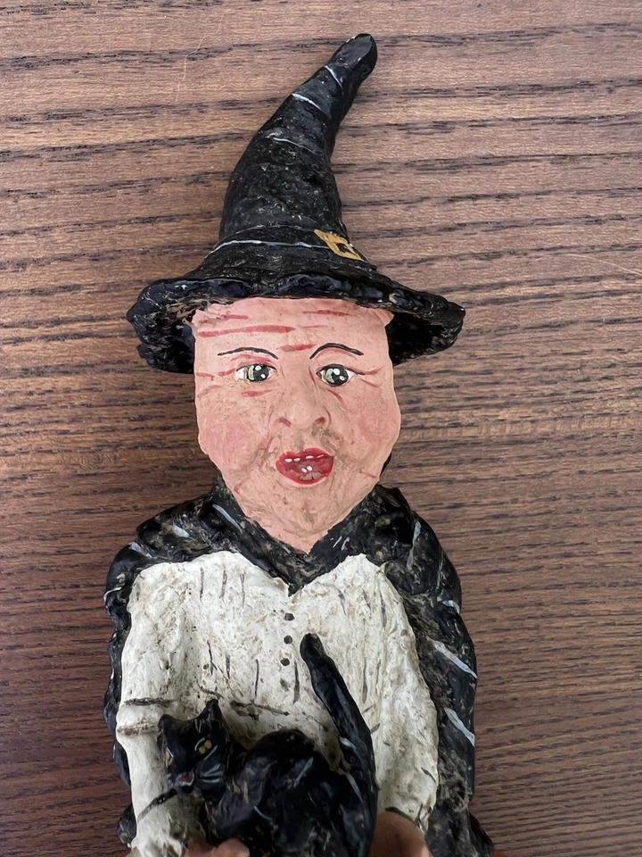 Vtg POLIWOGGS Hand Painted Halloween Sculpture (Yr. 2000- Witch/Pumpkin/Cat Folk - Image 2 of 4