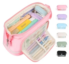Big Pencil Case Extra Large Pencils Pouch Wide Opening Pen Bag Box with 6 Com...