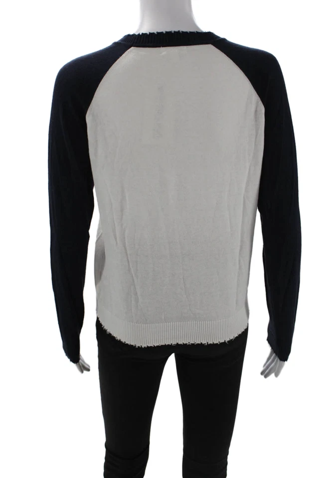 Minnie Rose Womens Long Sleeve Crew Neck Sweatshirt White Blue Cotton Size XS - Image 3 of 4