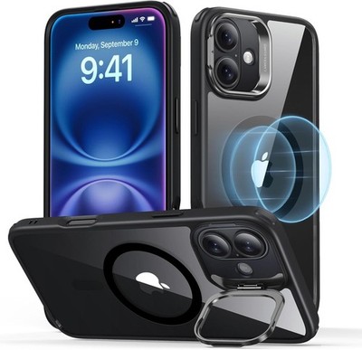 ESR für iPhone 16 Plus Hülle MagSafe Integrierter Stash Ständer Solid Klar Schwarz