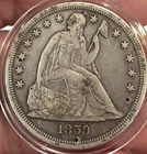1859-O Seated Liberty Silver Dollar XF Naturally Toned Coin has 4 small pinholes