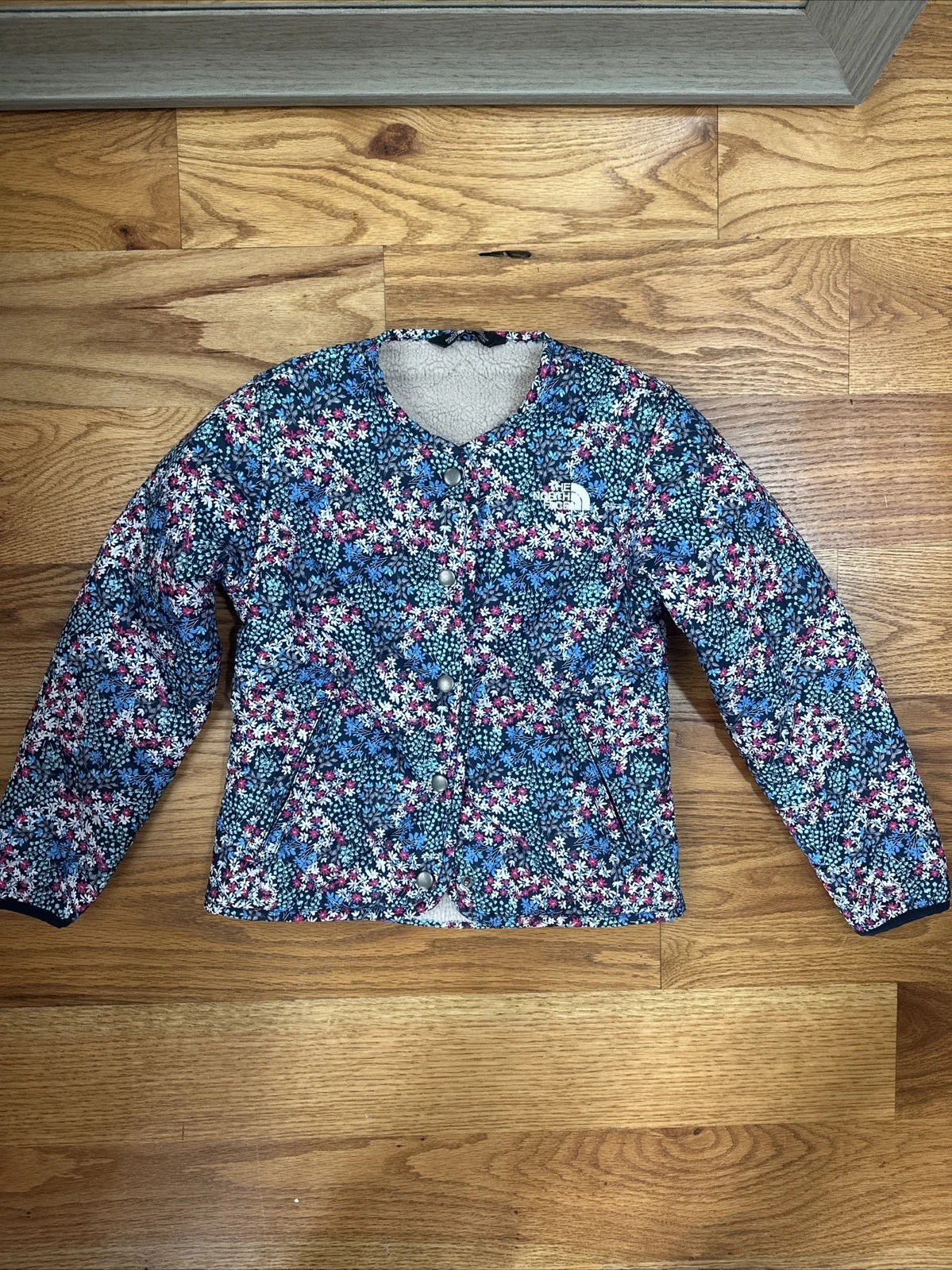 The North Face Girls' Floral Fleece Lined Lightweight Puffer Jacket Size S 7/8