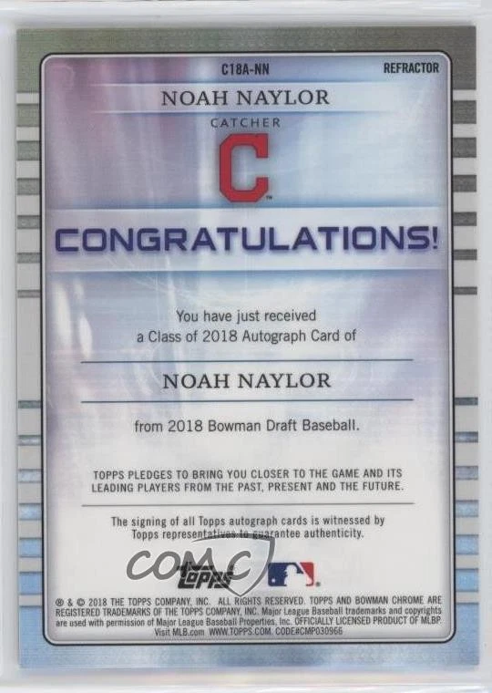 2018 Bowman Draft Class of 2018 Auto /250 Bo Naylor Noah Naylor #C18A-NN Auto - Image 2 of 2