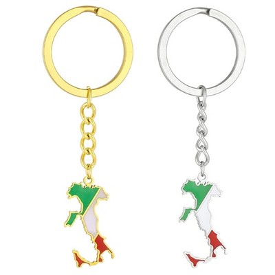 Stylish Italy Map Keychain Stainless Steel Material Key Jewelry Map Key Holder