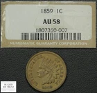 1859 Copper-Nickel Indian Head Cent 1C (Cracked Out) Ex-NGC AU 58