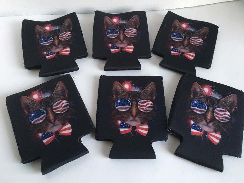 Koozie Can Coolers July 4th Flag Cats (set of 6) Patriotic USA
