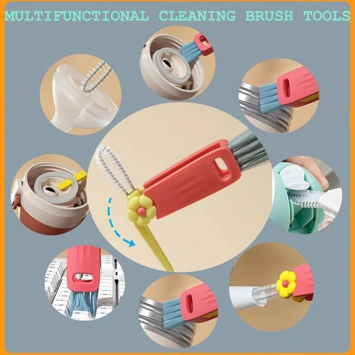 3X 3in1 Tiny Bottle Cup Lid Detail Brush Multi-Functional Crevice Cleaning Tool - Picture 10 of 15
