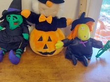 Set of 3 Halloween Plush Witches Pumpkin