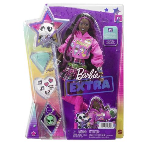 Barbie bambola alla moda extra con capelli bruni a strisce rosa con accessori animale domestico - Foto 1 di 5