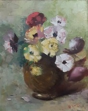 Quadro olio su tela  cm 40x50 Vaso di fiori Tecnica Spatola E Velatura 