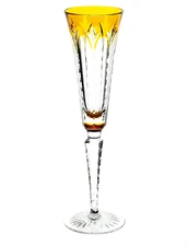 AJKA Yellow Gold Cut to Clear Crystal Grand Palais Champagne Wine Flute No Box