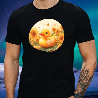 Men's Rubber Duck T-Shirt with Sunflower Motif Cotton Size XS to 5XL