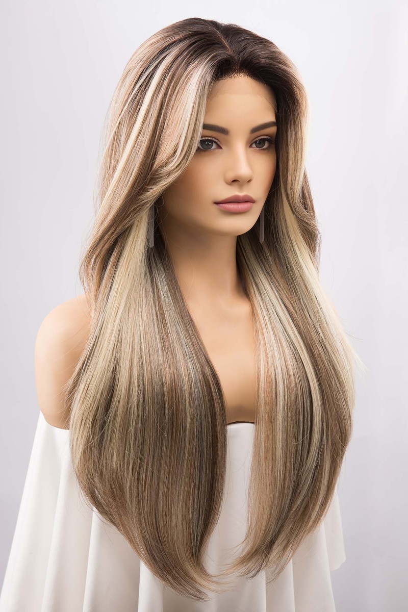 Blonde Mixed Brown With Dark Root Straight T Part Lace Front  display picture 1